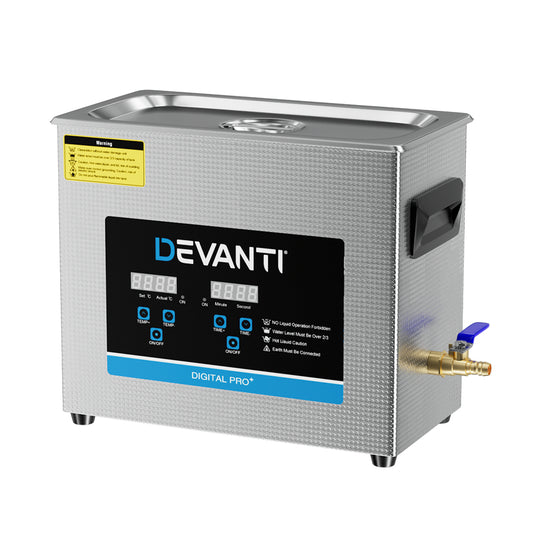Devanti 6.5L Ultrasonic Cleaner Heater Cleaning Machine Timer Industrial 180W-0