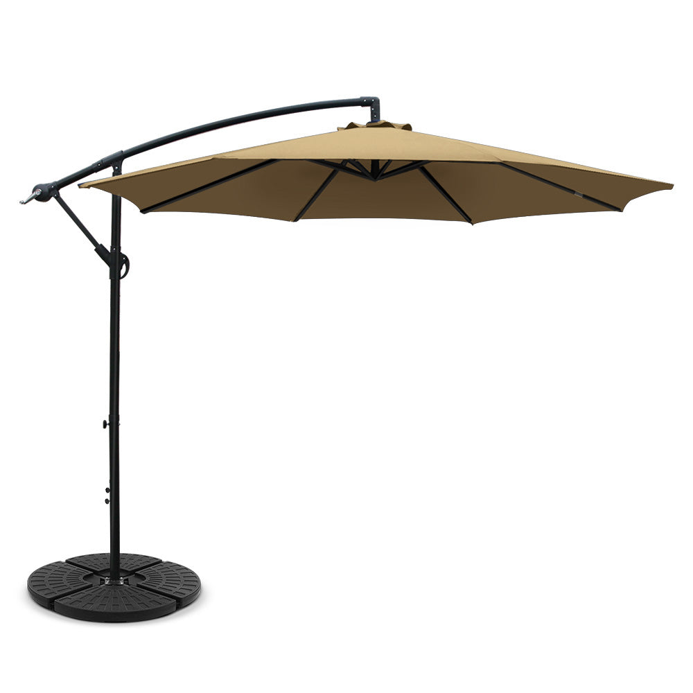 Instahut 3m Outdoor Umbrella w/Base Cantilever Beach Garden Patio Beige-0
