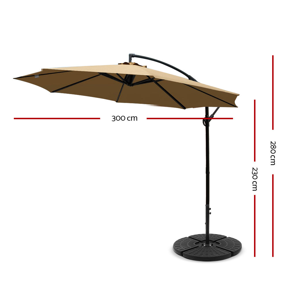Instahut 3m Outdoor Umbrella w/Base Cantilever Beach Garden Patio Beige-1