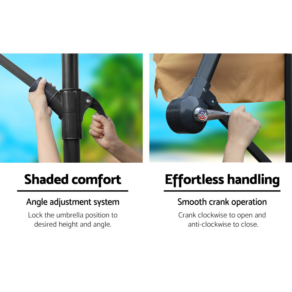 Instahut 3m Outdoor Umbrella w/Base Cantilever Beach Garden Patio Beige-3