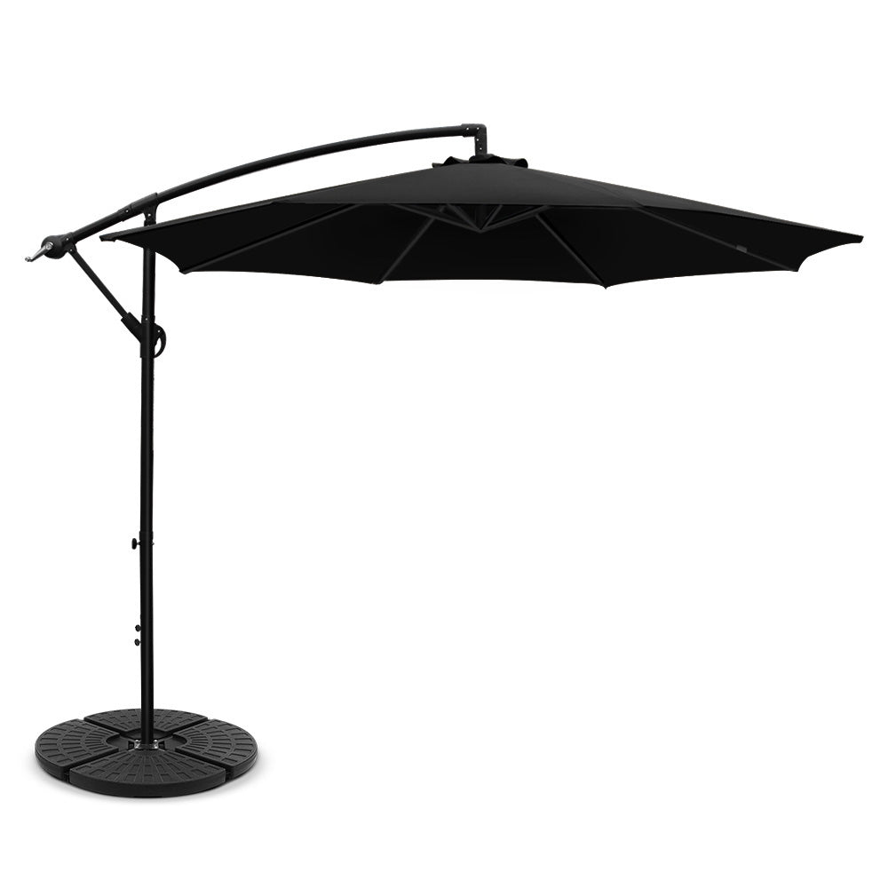 Instahut 3m Outdoor Umbrella w/Base Cantilever Beach Garden Patio Black-0
