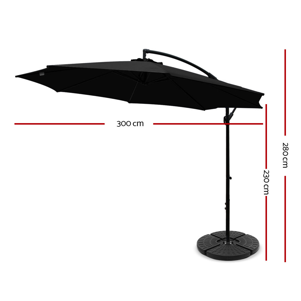 Instahut 3m Outdoor Umbrella w/Base Cantilever Beach Garden Patio Black-1