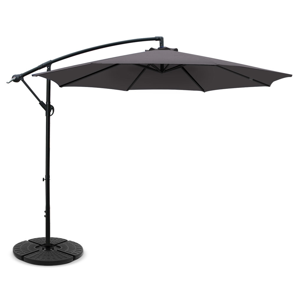 Instahut 3m Outdoor Umbrella w/Base Cantilever Beach Garden Patio Charcoal-0