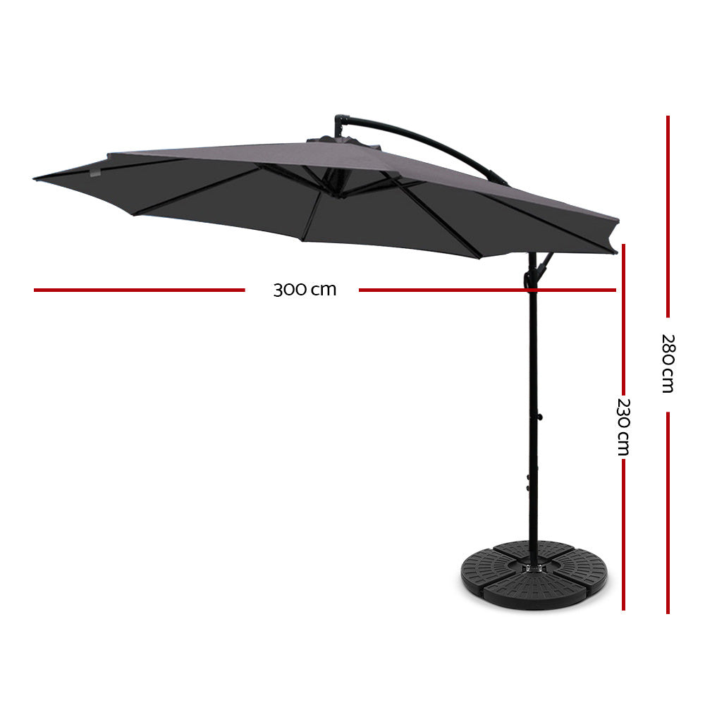 Instahut 3m Outdoor Umbrella w/Base Cantilever Beach Garden Patio Charcoal-1