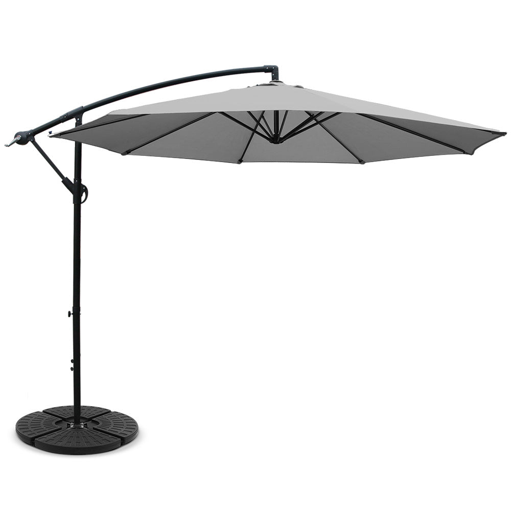 Instahut 3m Outdoor Umbrella w/Base Cantilever Beach Garden Patio Grey-0