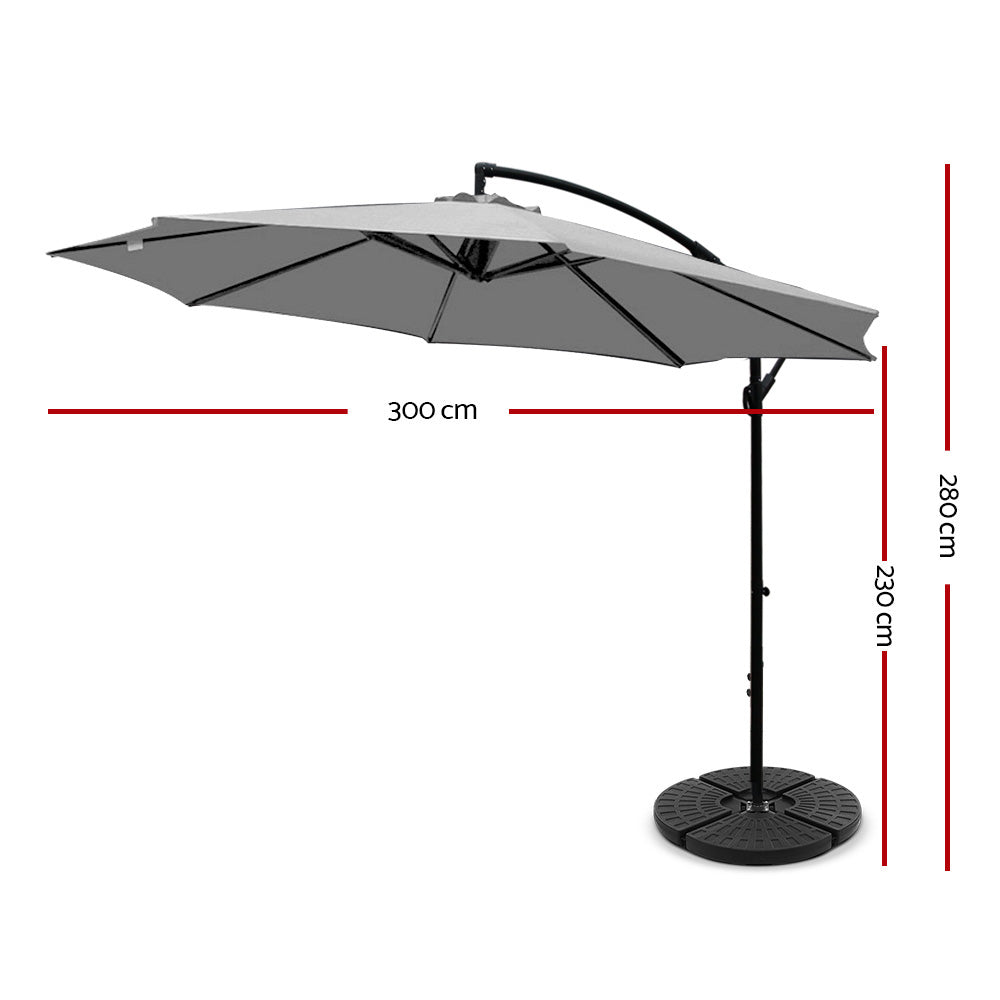 Instahut 3m Outdoor Umbrella w/Base Cantilever Beach Garden Patio Grey-1