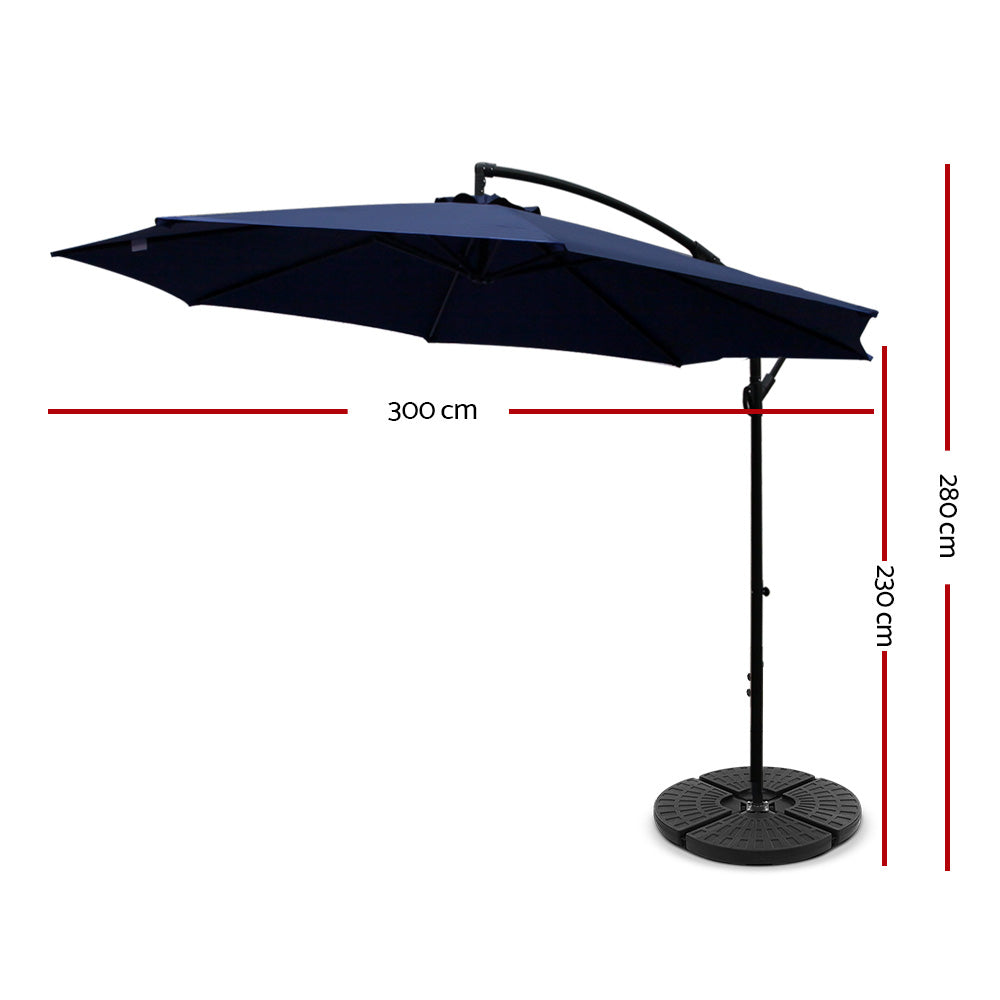 Instahut 3m Outdoor Umbrella w/Base Cantilever Beach Garden Patio Navy-1