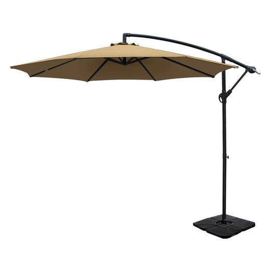 Instahut 3m Umbrella w/Base Outdoor Cantilever Beach Garden Patio Parasol Beige-0