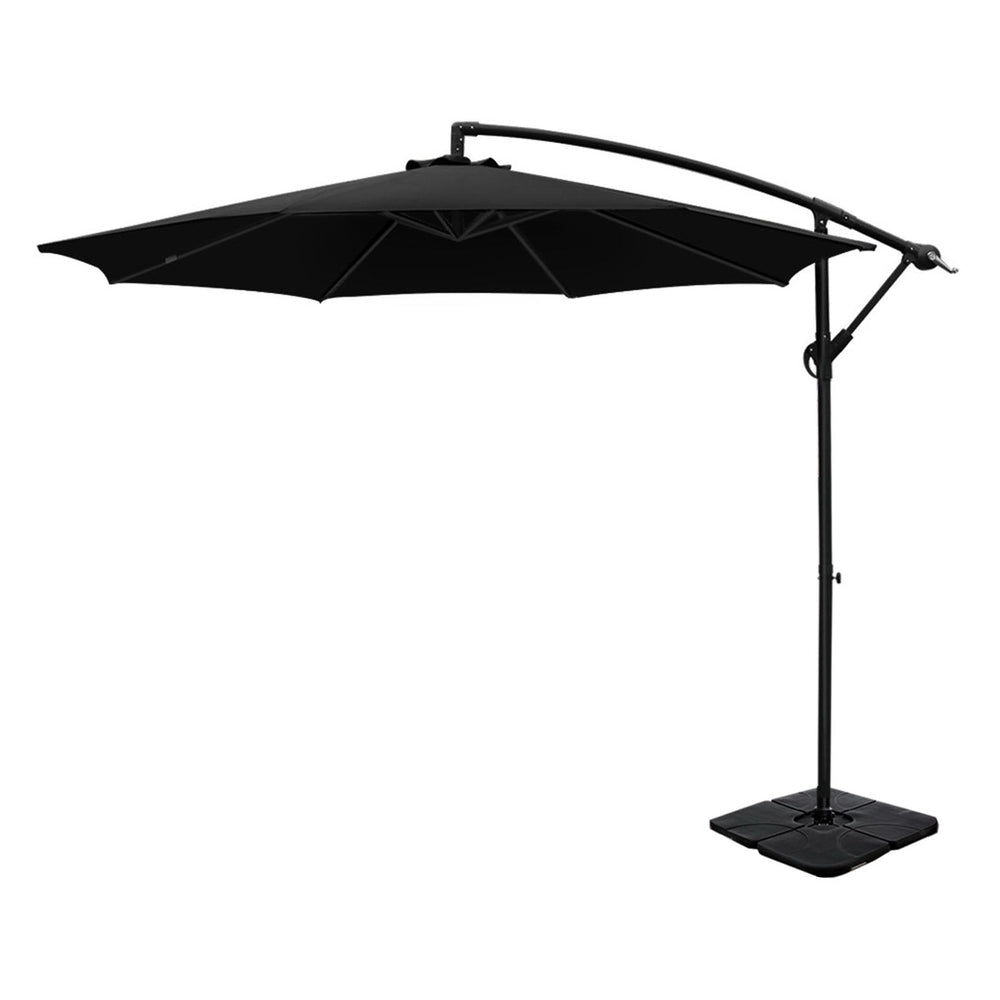 Instahut 3m Umbrella w/Base Outdoor Cantilever Beach Garden Patio Parasol Black-0