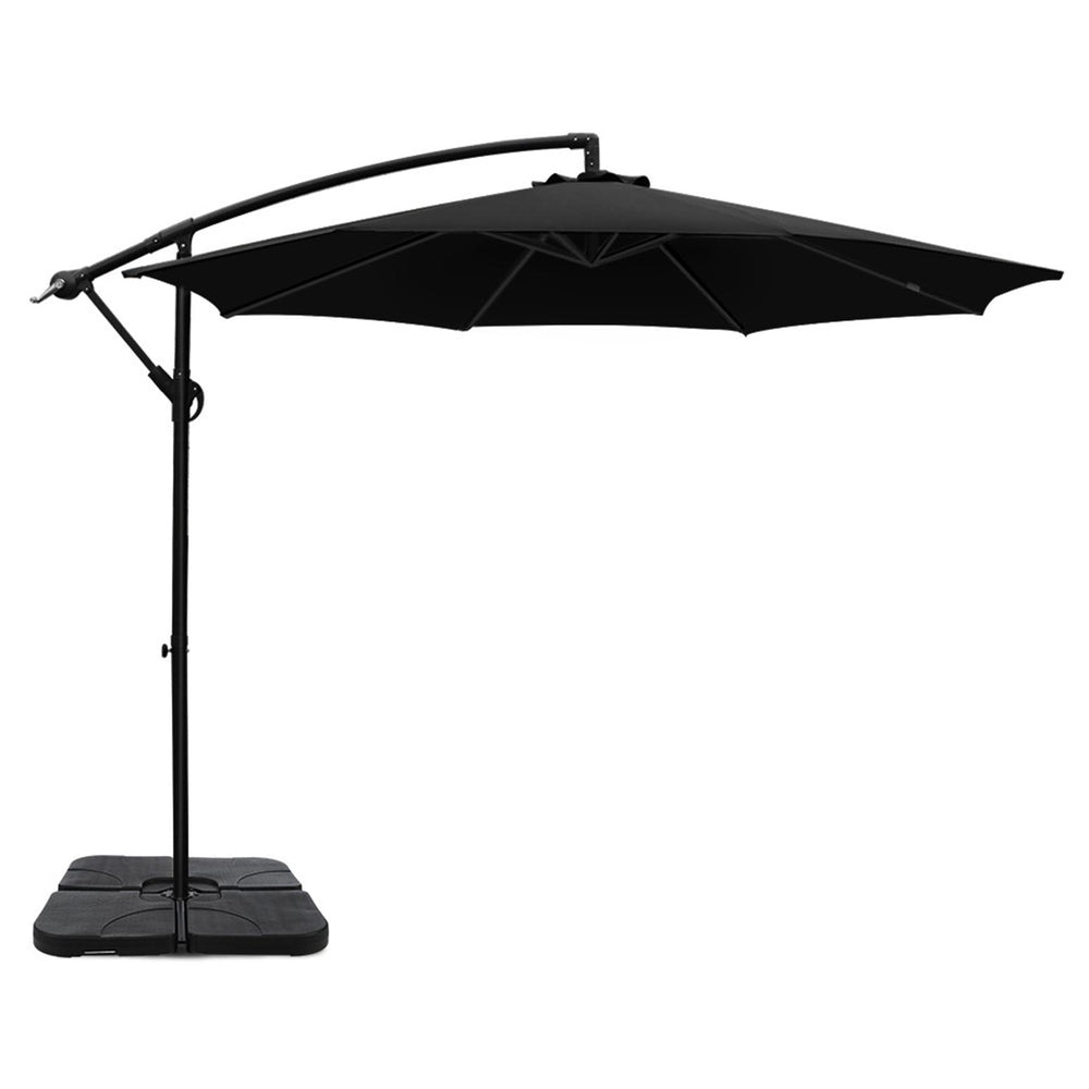 Instahut 3m Umbrella w/Base Outdoor Cantilever Beach Garden Patio Parasol Black-1