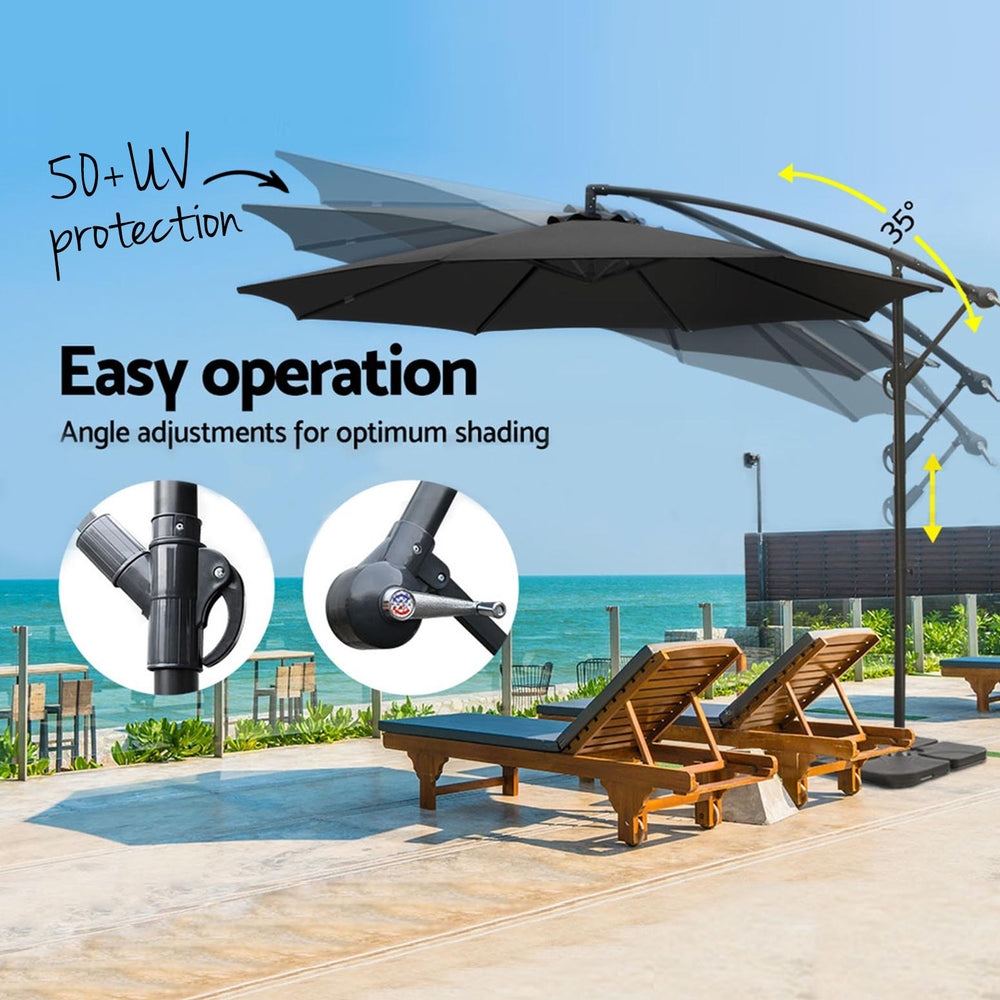 Instahut 3m Umbrella w/Base Outdoor Cantilever Beach Garden Patio Parasol Black-3