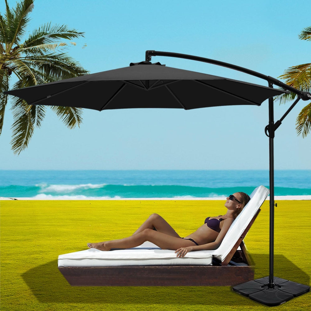 Instahut 3m Umbrella w/Base Outdoor Cantilever Beach Garden Patio Parasol Black-6