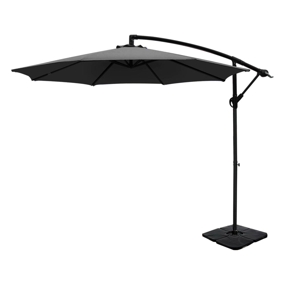 Instahut 3m Umbrella w/Base Outdoor Cantilever Beach Garden Patio Parasol Charcoal-0