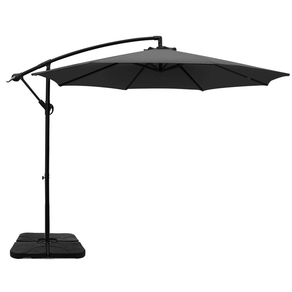 Instahut 3m Umbrella w/Base Outdoor Cantilever Beach Garden Patio Parasol Charcoal-1