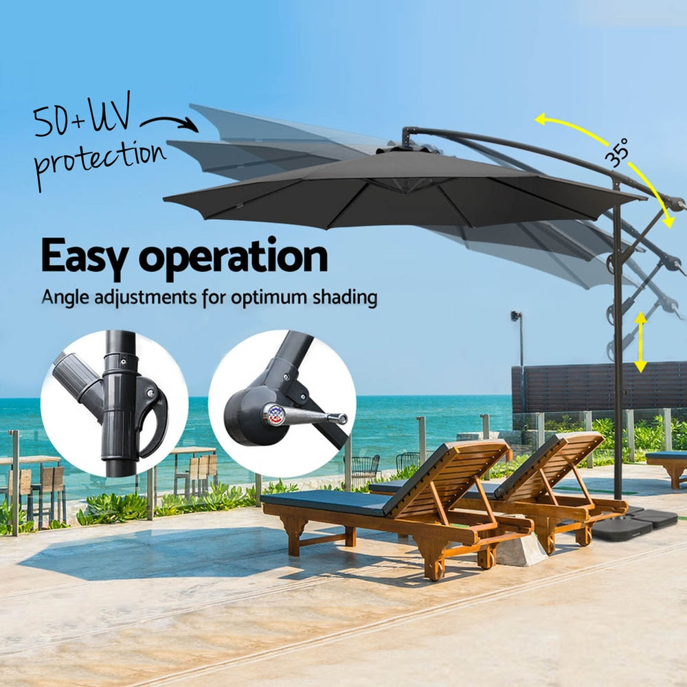 Instahut 3m Umbrella w/Base Outdoor Cantilever Beach Garden Patio Parasol Charcoal-3