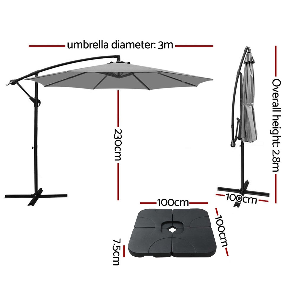 Instahut Umbrella Outdoor Umbrellas Cantilever Sun Stand UV Garden Base Grey 3M-2