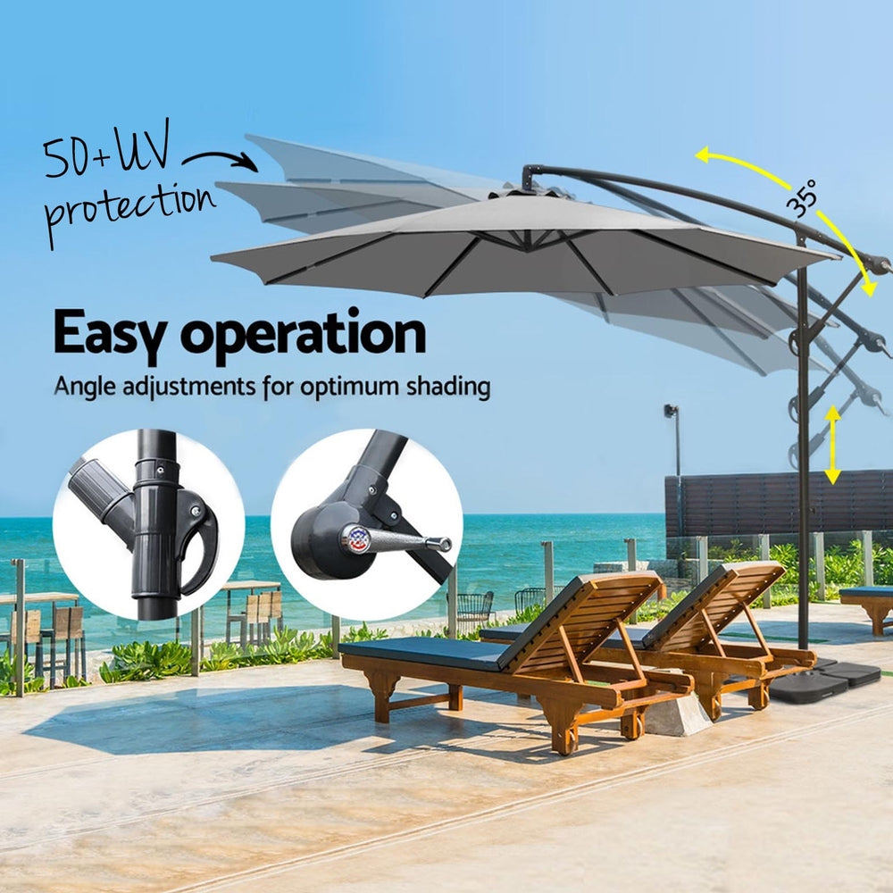 Instahut Umbrella Outdoor Umbrellas Cantilever Sun Stand UV Garden Base Grey 3M-3