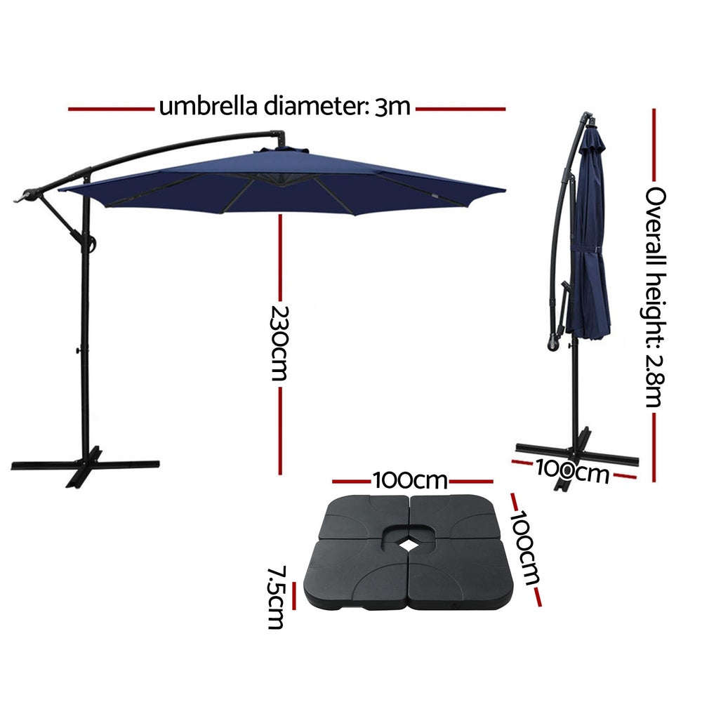 Instahut 3m Umbrella w/Base Outdoor Cantilever Beach Garden Patio Parasol Navy-2