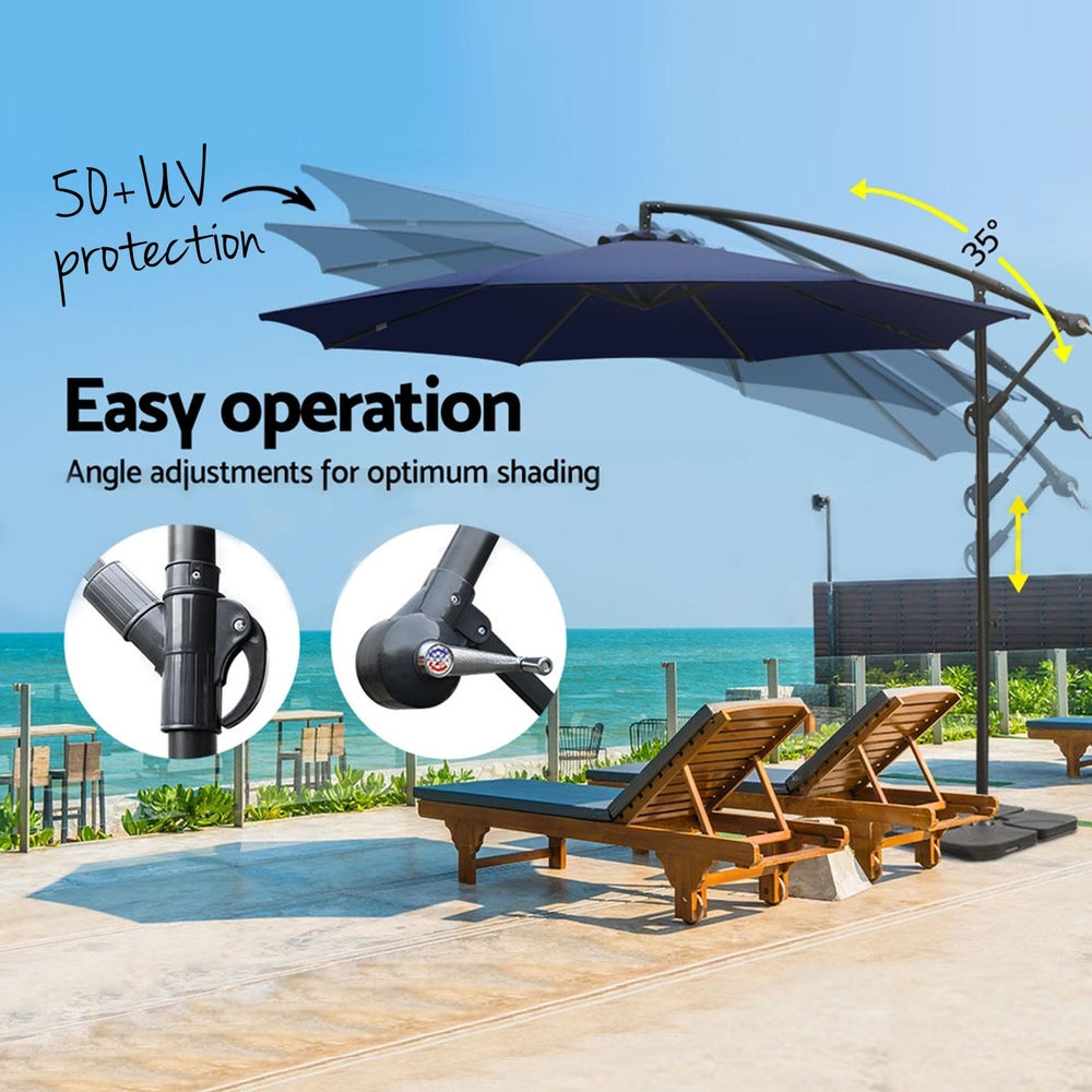 Instahut 3m Umbrella w/Base Outdoor Cantilever Beach Garden Patio Parasol Navy-3