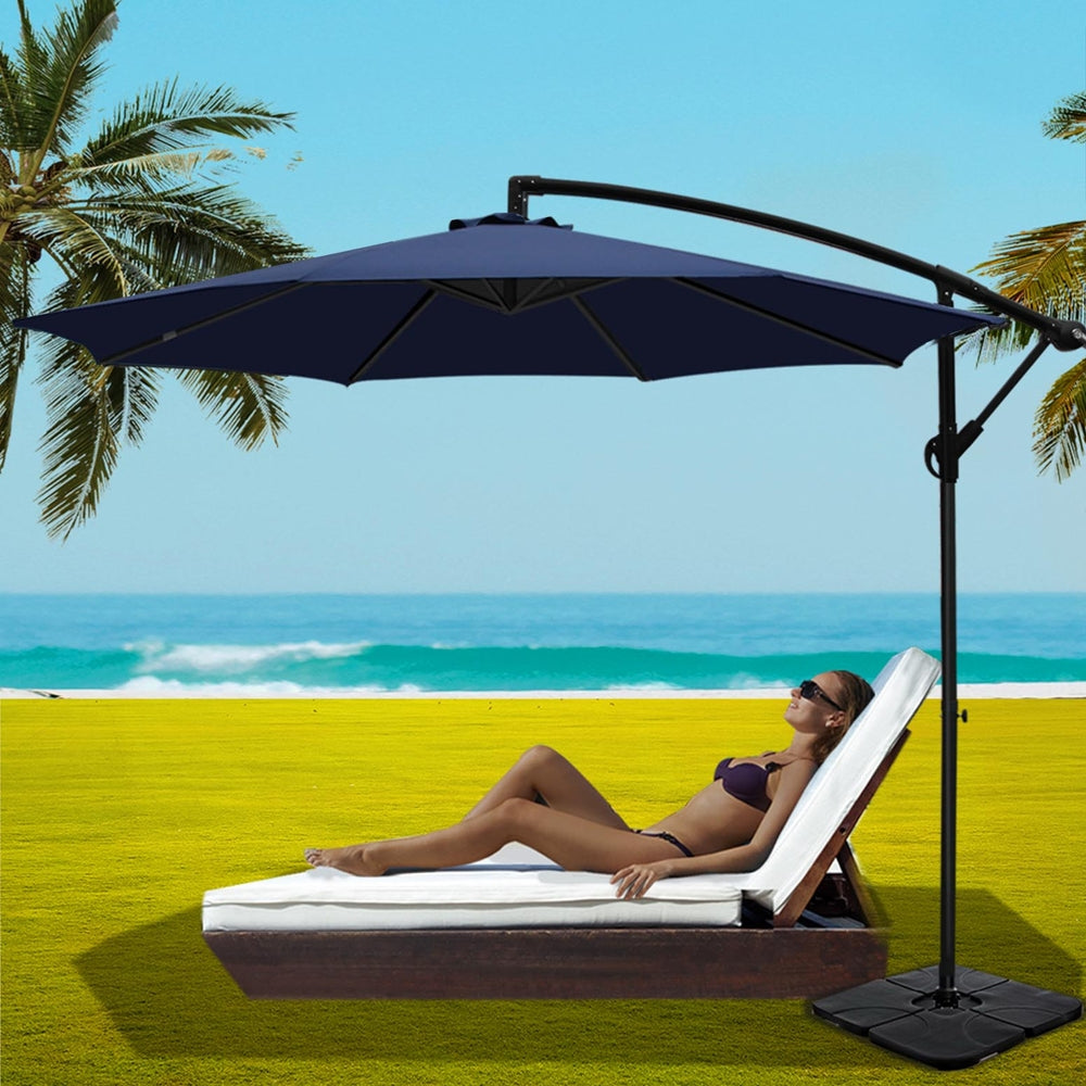 Instahut 3m Umbrella w/Base Outdoor Cantilever Beach Garden Patio Parasol Navy-6