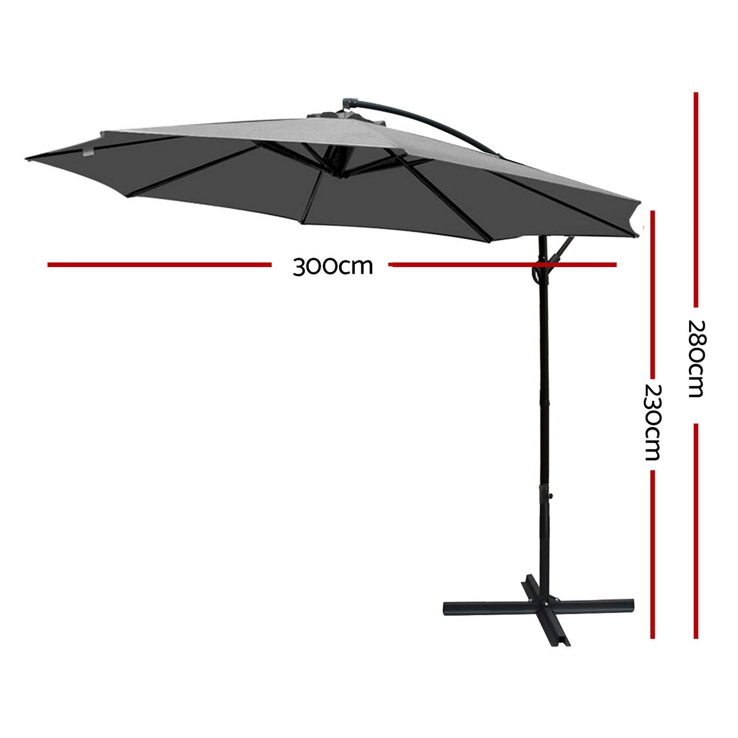 Instahut 3m Outdoor Umbrella Cantilever Beach Garden Patio Grey-1