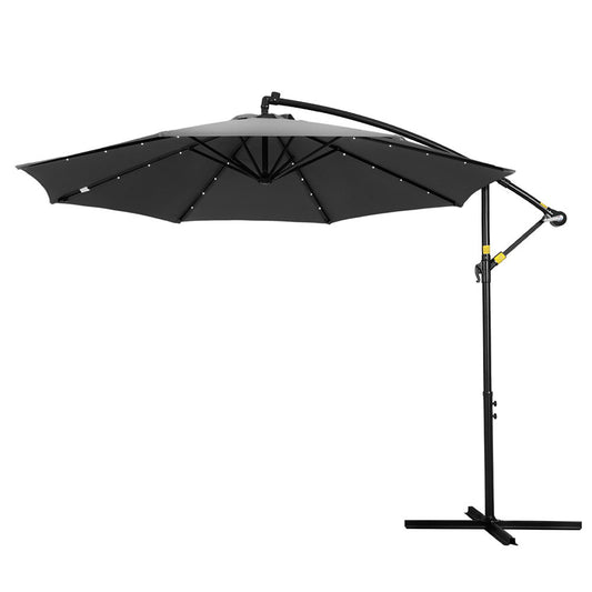 Instahut Outdoor Umbrella 3M Cantilever Beach LED Garden Shade Patio Charcoal-0