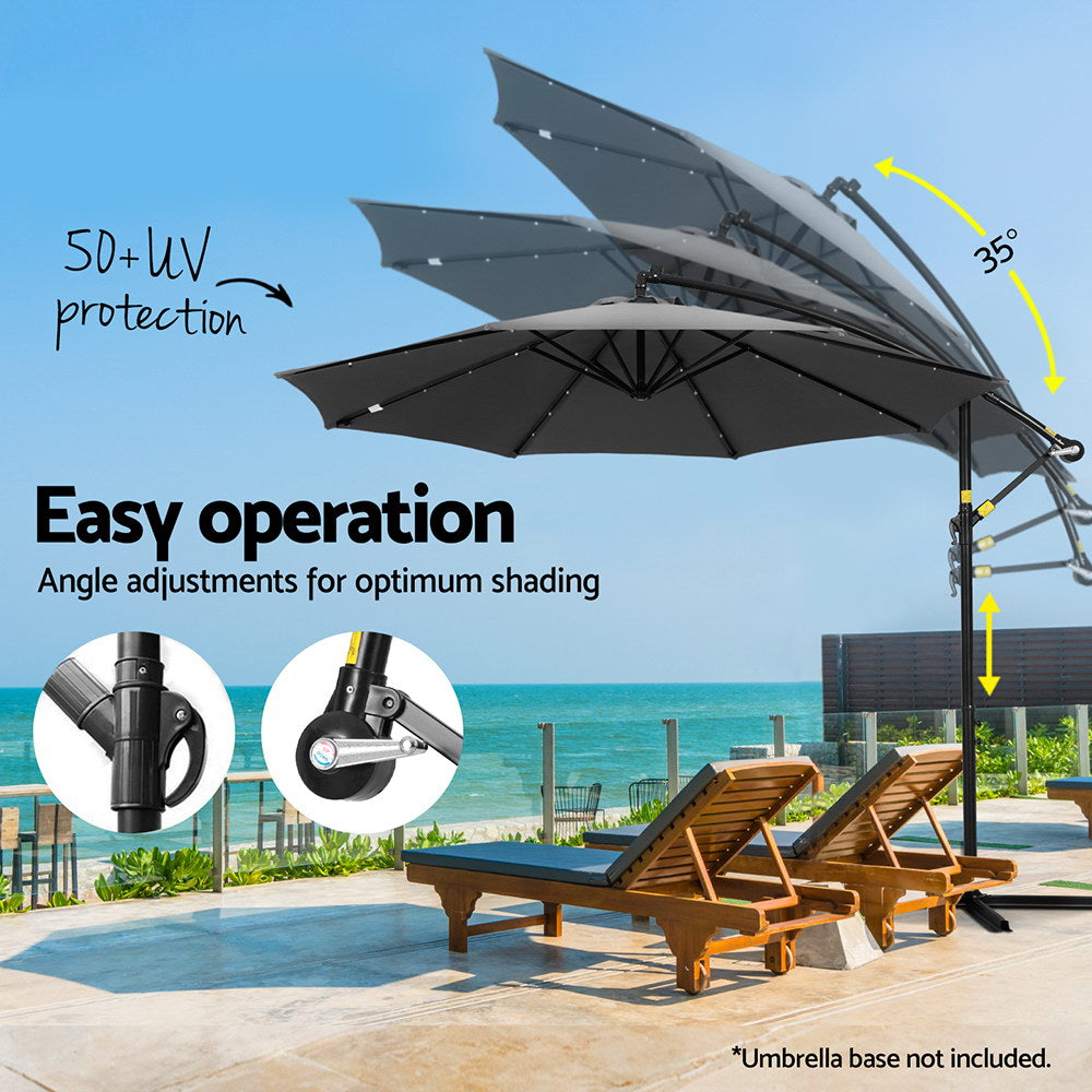 Instahut Outdoor Umbrella 3M Cantilever Beach LED Garden Shade Patio Charcoal-4