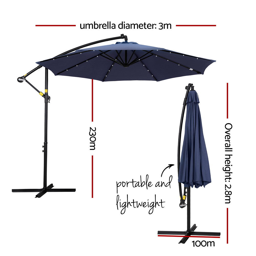 Instahut Outdoor Umbrella 3M Cantilever Beach LED Umbrellas Garden Shade Patio-1