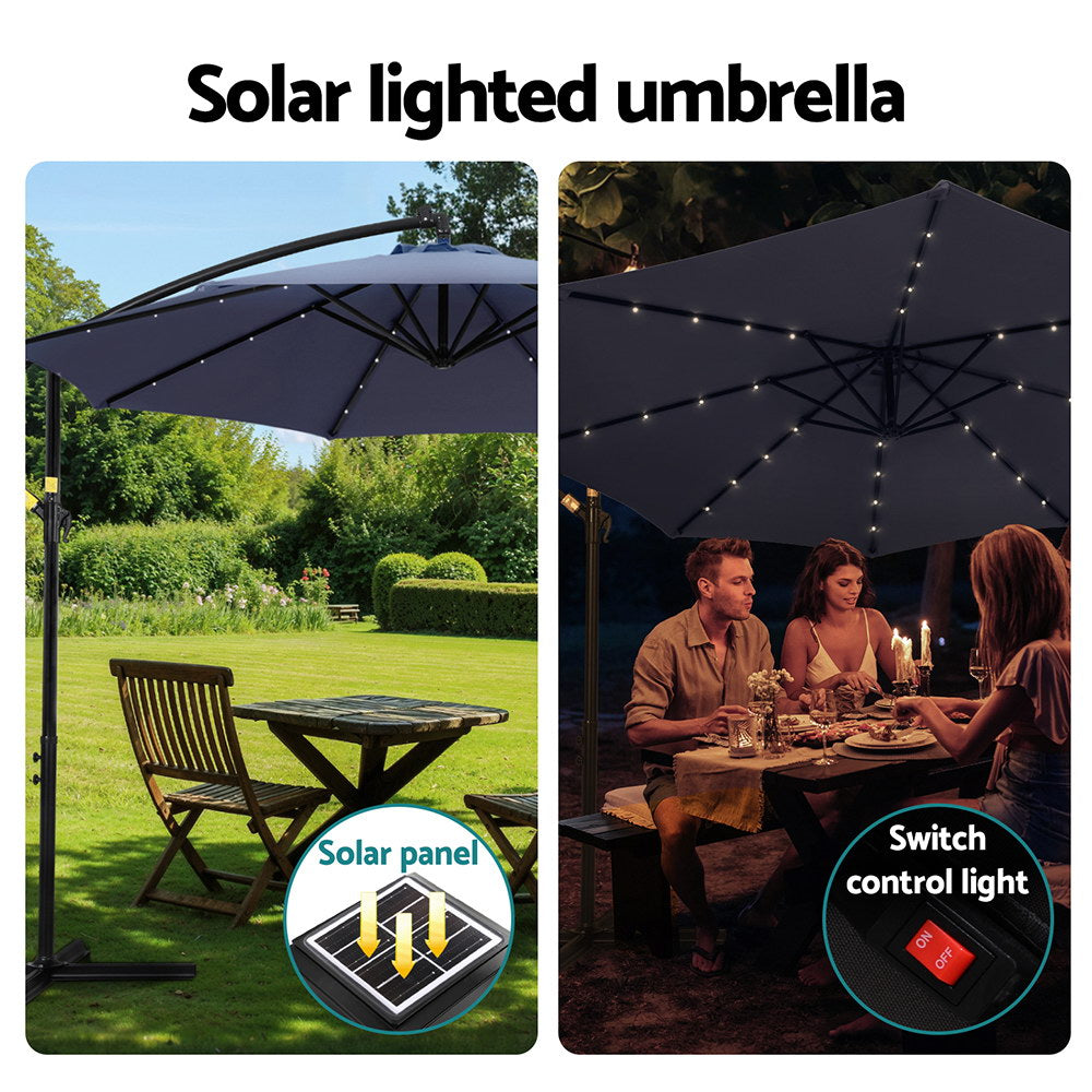 Instahut Outdoor Umbrella 3M Cantilever Beach LED Umbrellas Garden Shade Patio-3