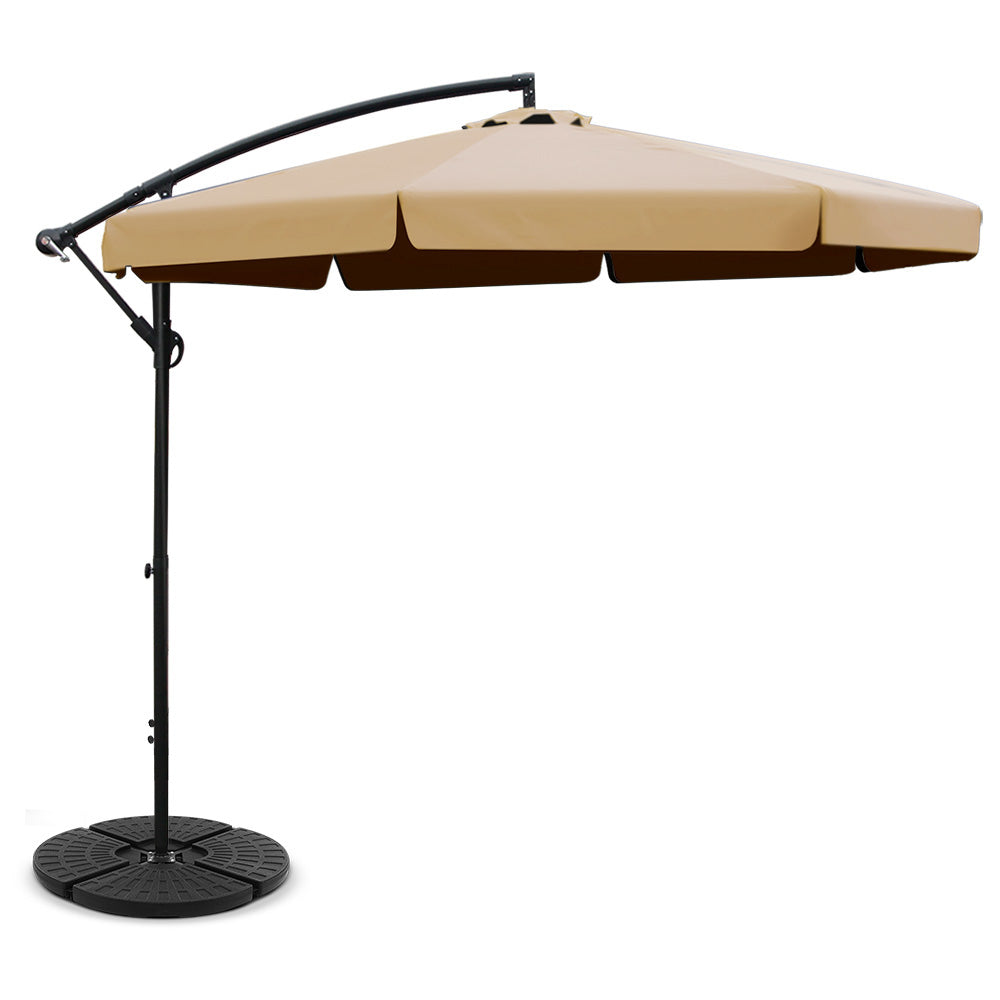 Instahut 3m Outdoor Umbrella w/Base Cantilever Garden Patio Beach Beige-0