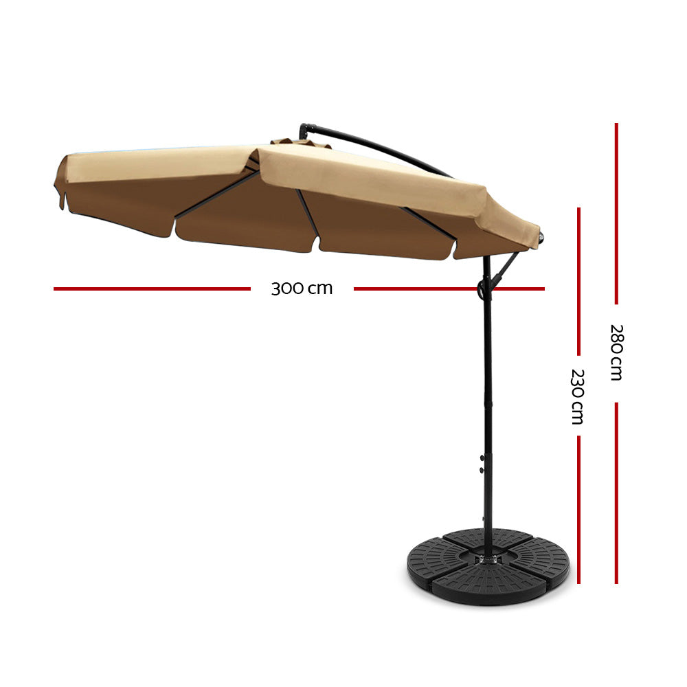 Instahut 3m Outdoor Umbrella w/Base Cantilever Garden Patio Beach Beige-1