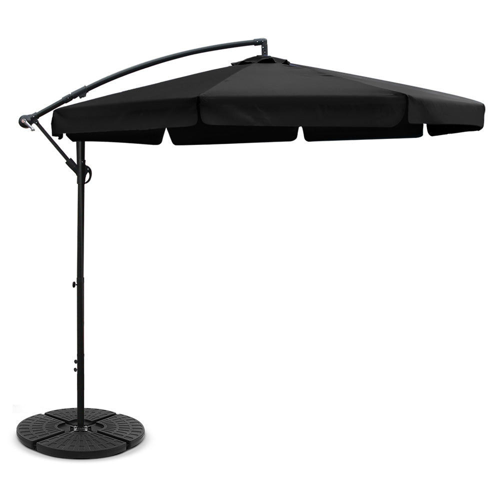 Instahut 3m Outdoor Umbrella w/Base Cantilever Garden Patio Beach Black-0