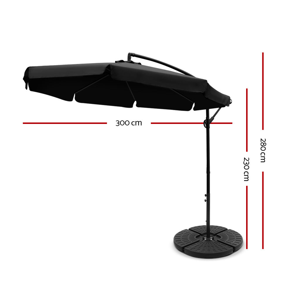 Instahut 3m Outdoor Umbrella w/Base Cantilever Garden Patio Beach Black-1