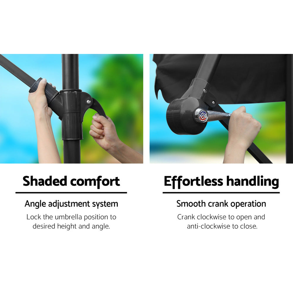 Instahut 3m Outdoor Umbrella w/Base Cantilever Garden Patio Beach Black-4