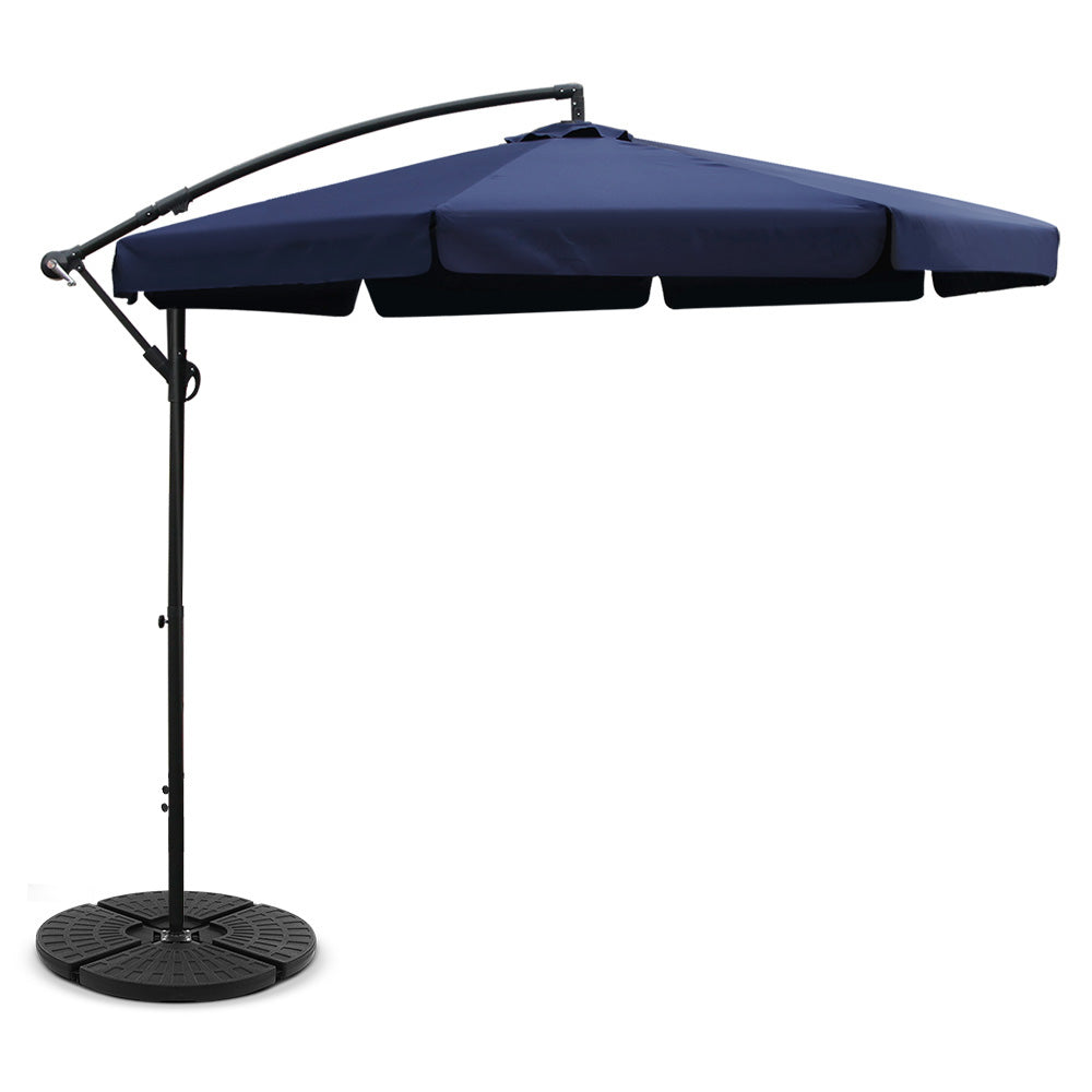 Instahut 3m Outdoor Umbrella w/Base Cantilever Garden Patio Beach Navy-0