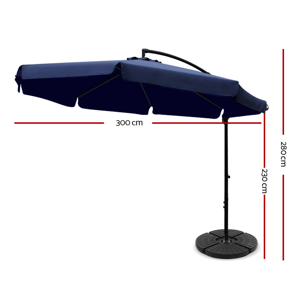 Instahut 3m Outdoor Umbrella w/Base Cantilever Garden Patio Beach Navy-1