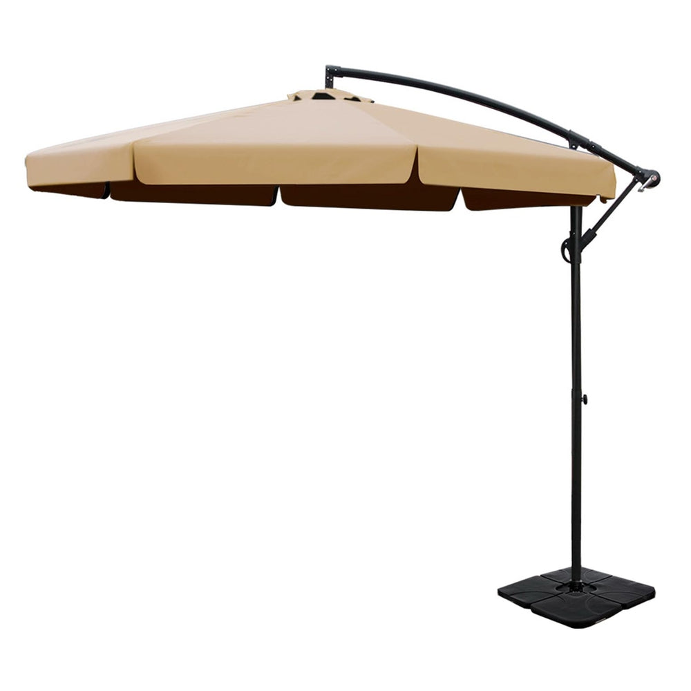 Instahut 3m Outdoor Umbrella w/Base Cantilever Garden Beach Patio Beige-0