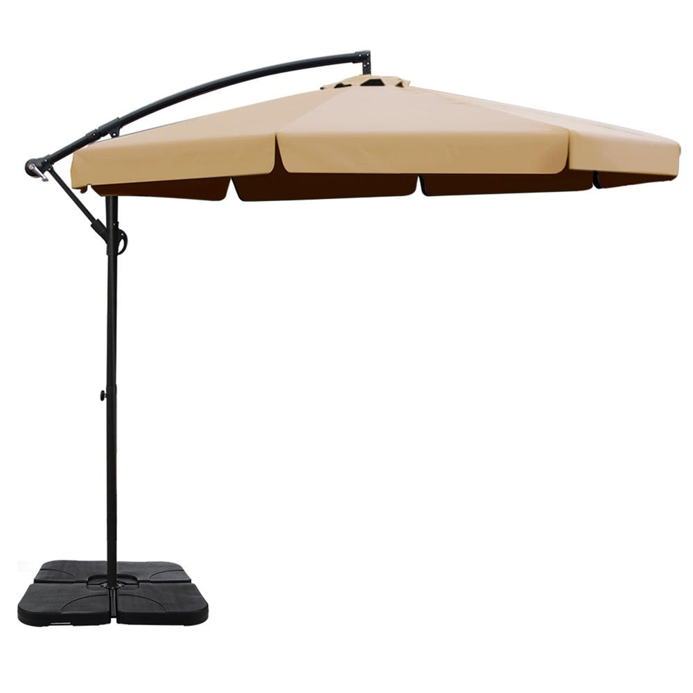 Instahut 3m Outdoor Umbrella w/Base Cantilever Garden Beach Patio Beige-1