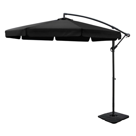 Instahut 3m Outdoor Umbrella w/Base Cantilever Garden Beach Patio Black-0