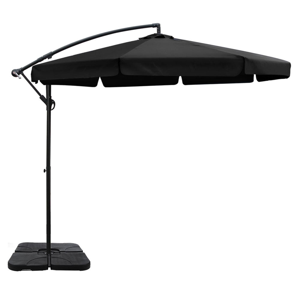 Instahut 3m Outdoor Umbrella w/Base Cantilever Garden Beach Patio Black-1