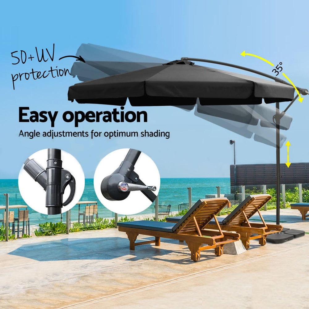 Instahut 3m Outdoor Umbrella w/Base Cantilever Garden Beach Patio Black-3