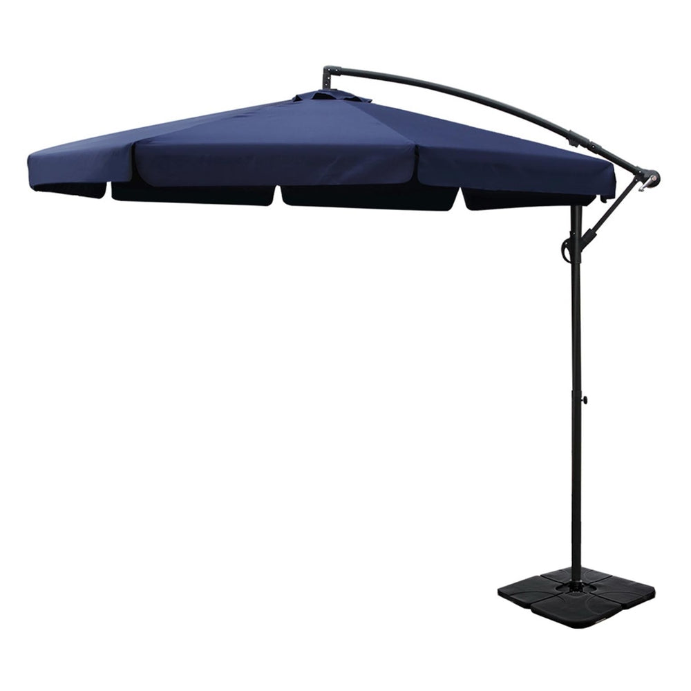 Instahut 3m Outdoor Umbrella w/Base Cantilever Garden Beach Patio Navy-0