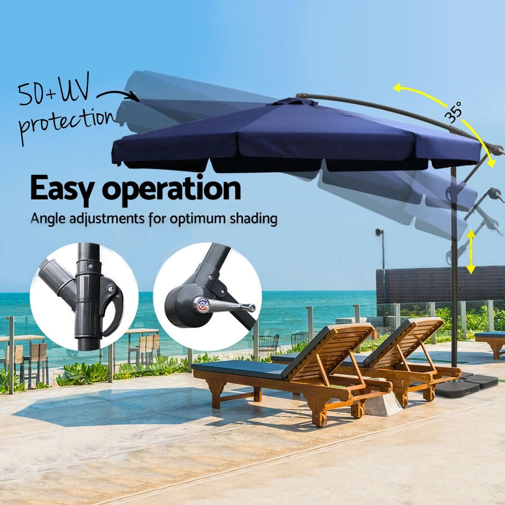 Instahut 3m Outdoor Umbrella w/Base Cantilever Garden Beach Patio Navy-3