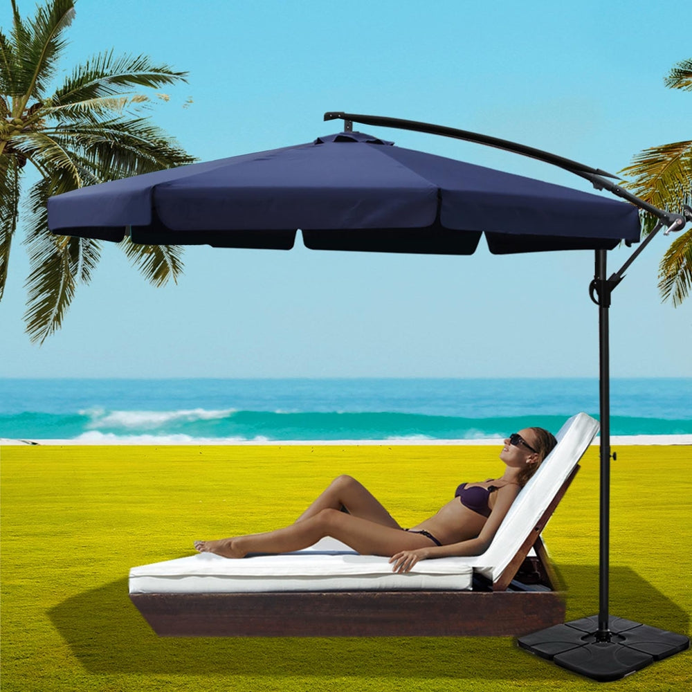 Instahut 3m Outdoor Umbrella w/Base Cantilever Garden Beach Patio Navy-6