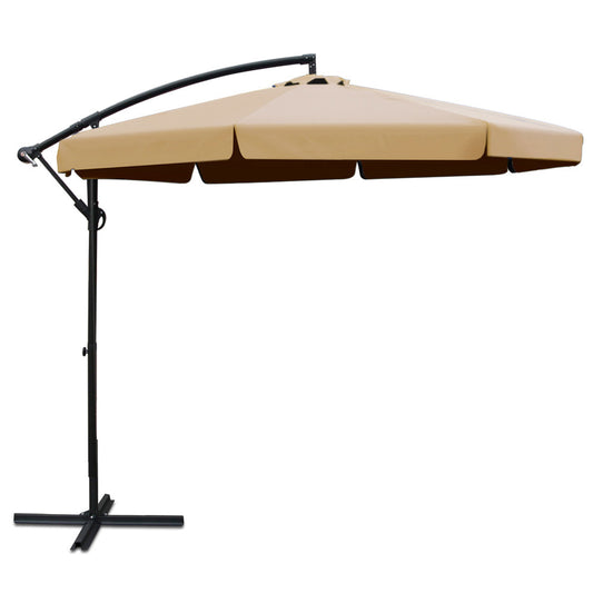 Instahut 3m Outdoor Umbrella Cantilever Garden Beach Patio Beige-0