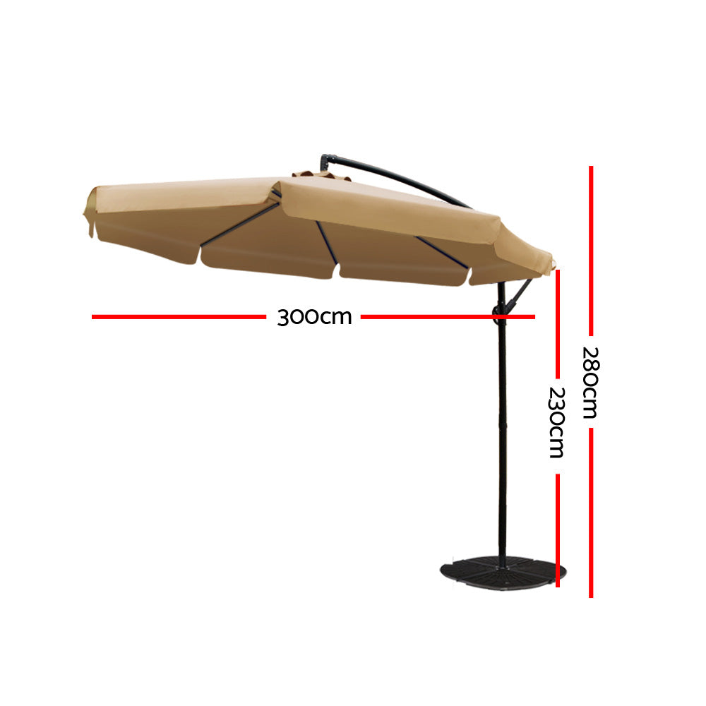 Instahut 3m Outdoor Umbrella Cantilever Garden Beach Patio Beige-1