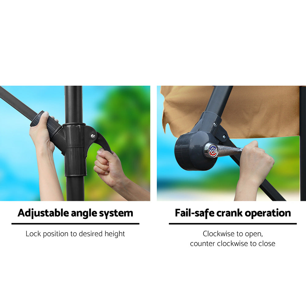 Instahut 3m Outdoor Umbrella Cantilever Garden Beach Patio Beige-3