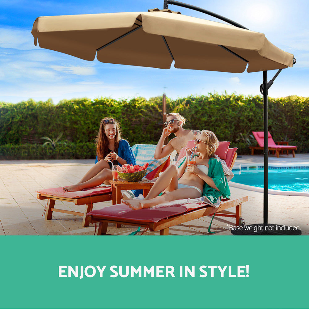 Instahut 3m Outdoor Umbrella Cantilever Garden Beach Patio Beige-5