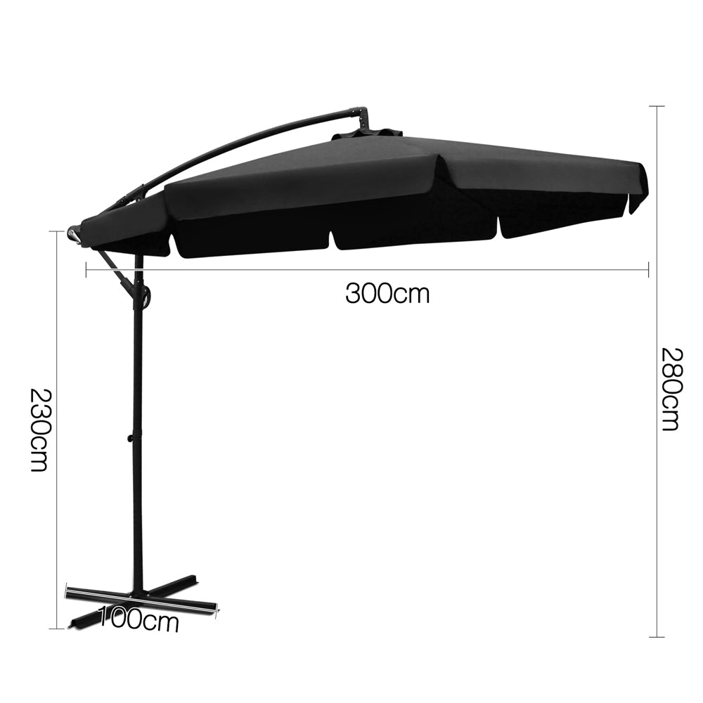 Instahut 3m Outdoor Umbrella Cantilever Garden Beach Patio Black-1