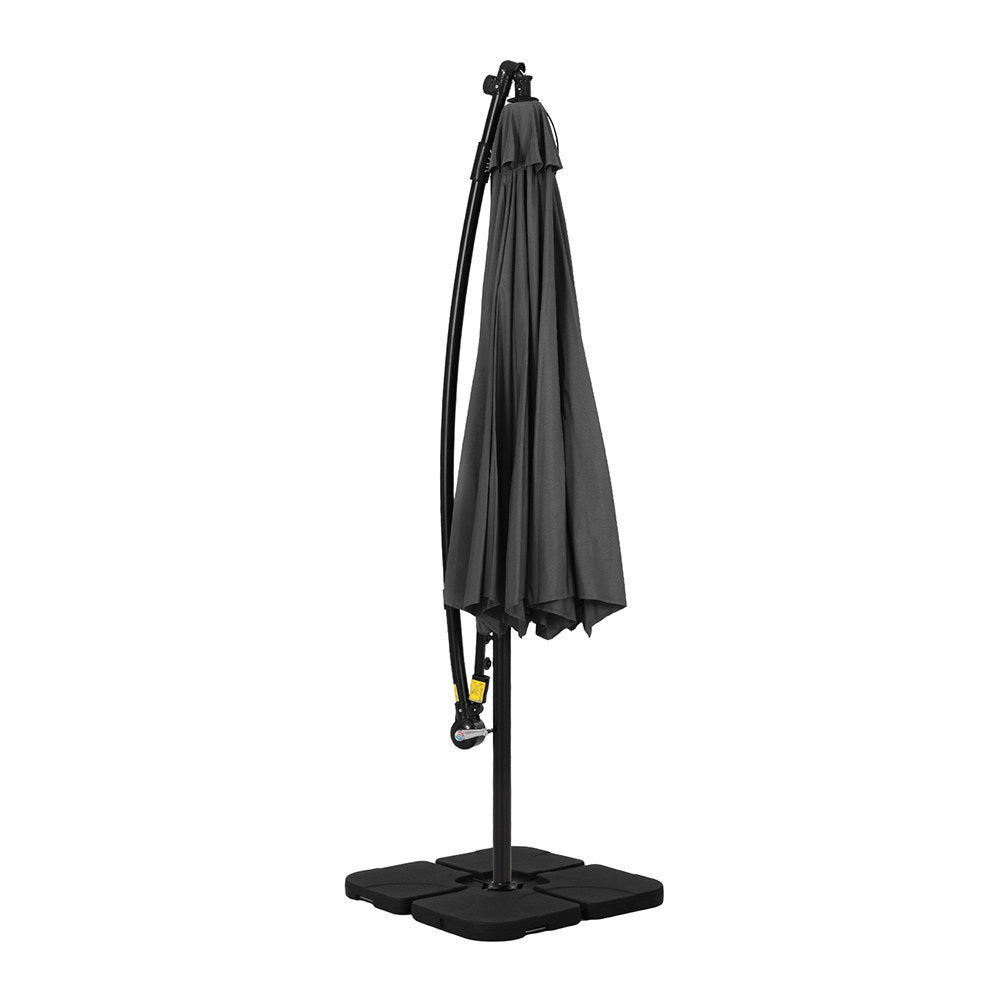 Instahut Outdoor Umbrella 3M Cantilever Beach LED Base Garden Sun Patio Charcoal-2